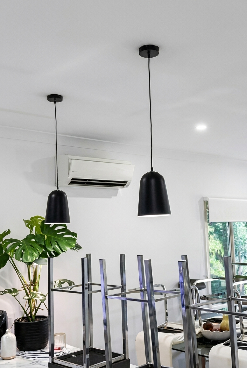 Black pendant lights and split-system install